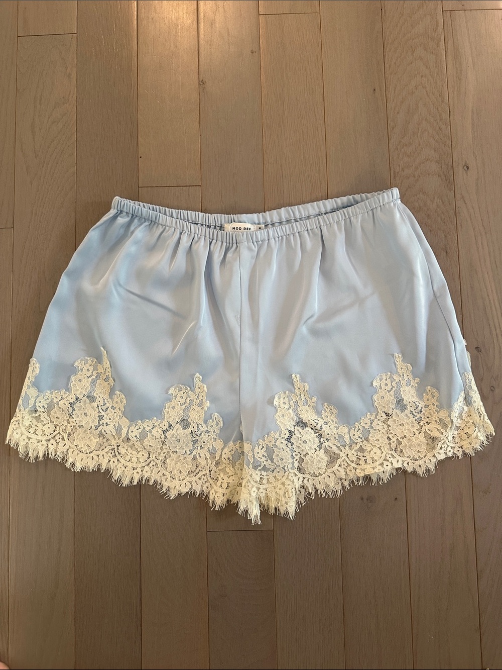 Mod Ref Powder Blue Satin Shorts with Cream Lace